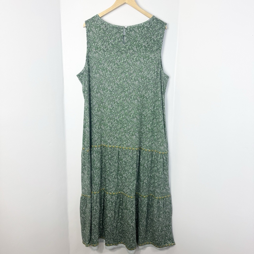J.Jill Tiered Floral Green Maxi Dress Size 3X Soft Knit Cottagecore Boho Flowy - Picture 4 of 11